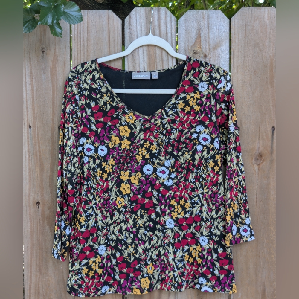 Croft & Barrow Floral Black Multicolor Mesh Blouse shirt